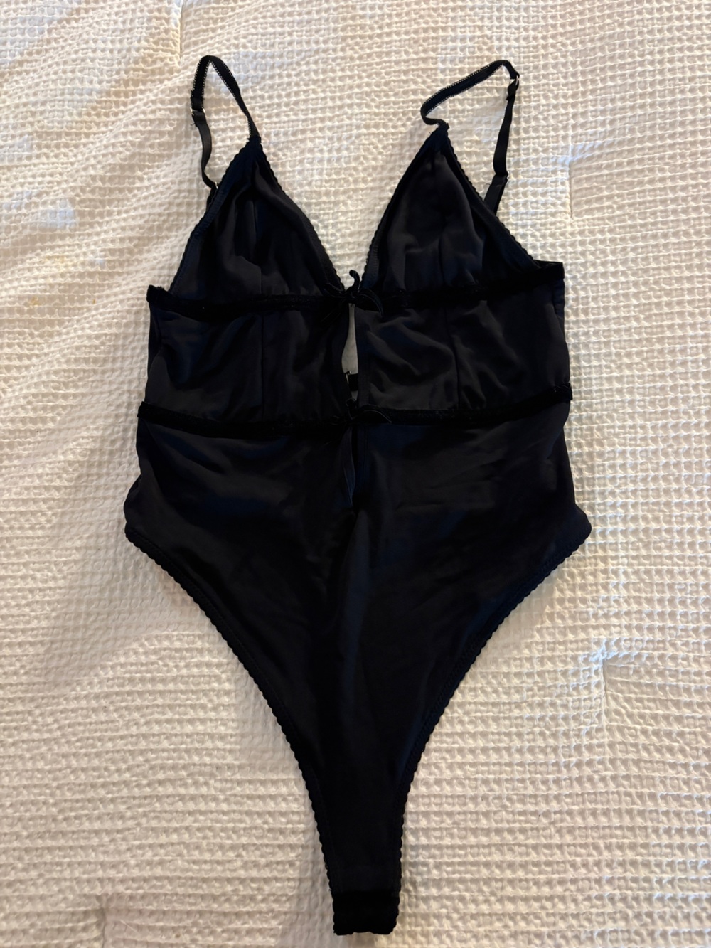 Forever 21 Black Lace-Trim Satin Bodysuit